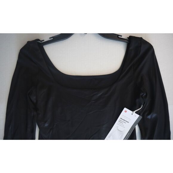 Lululemon Women's Sz M Black Wundermost Nulu Square Neck L/S Bodysuit *Shine - Picture 6 of 10